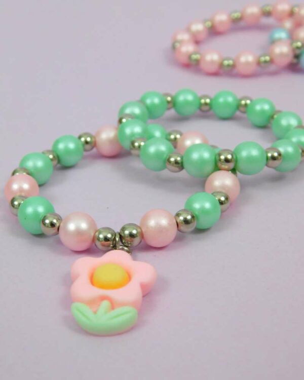 Pulseira de miçanga flor rosa com verde